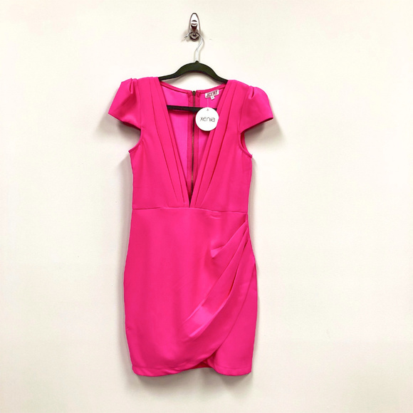 NWT Xenia Deep V Hot Pink Dress - Picture 1 of 5